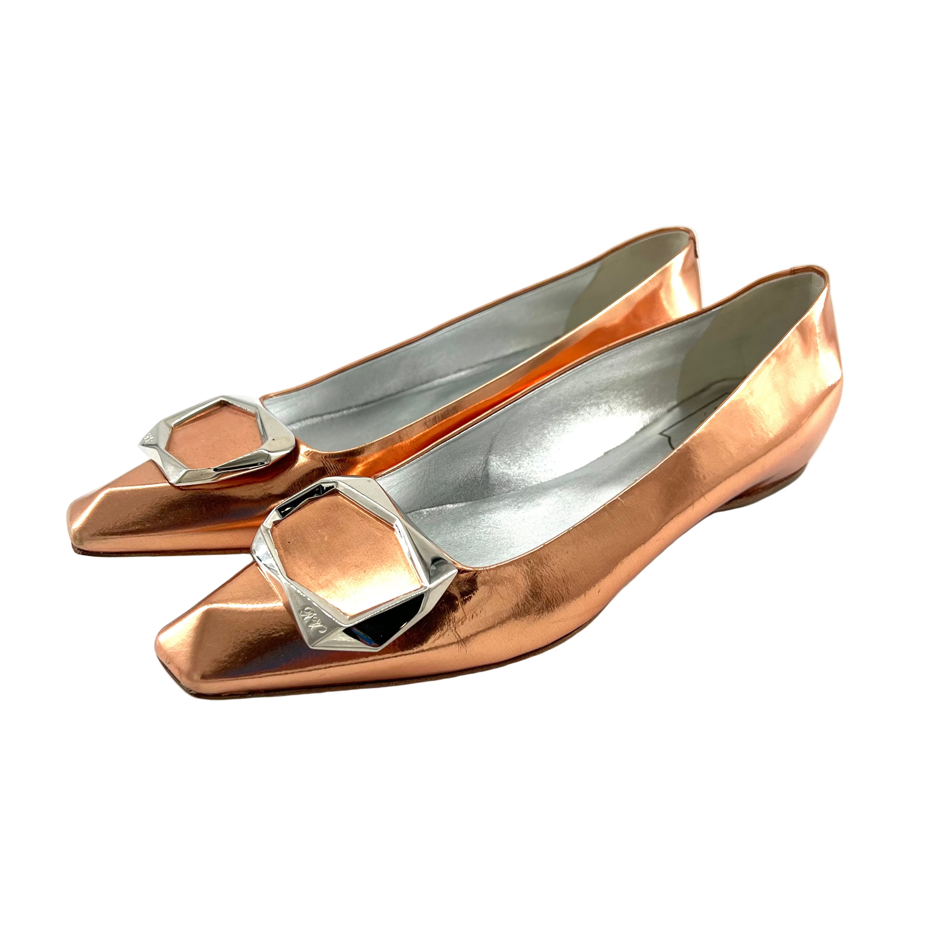 Roger Vivier c.2000's "Belle Vivier" Rose Gold Leather Flats, New in Box