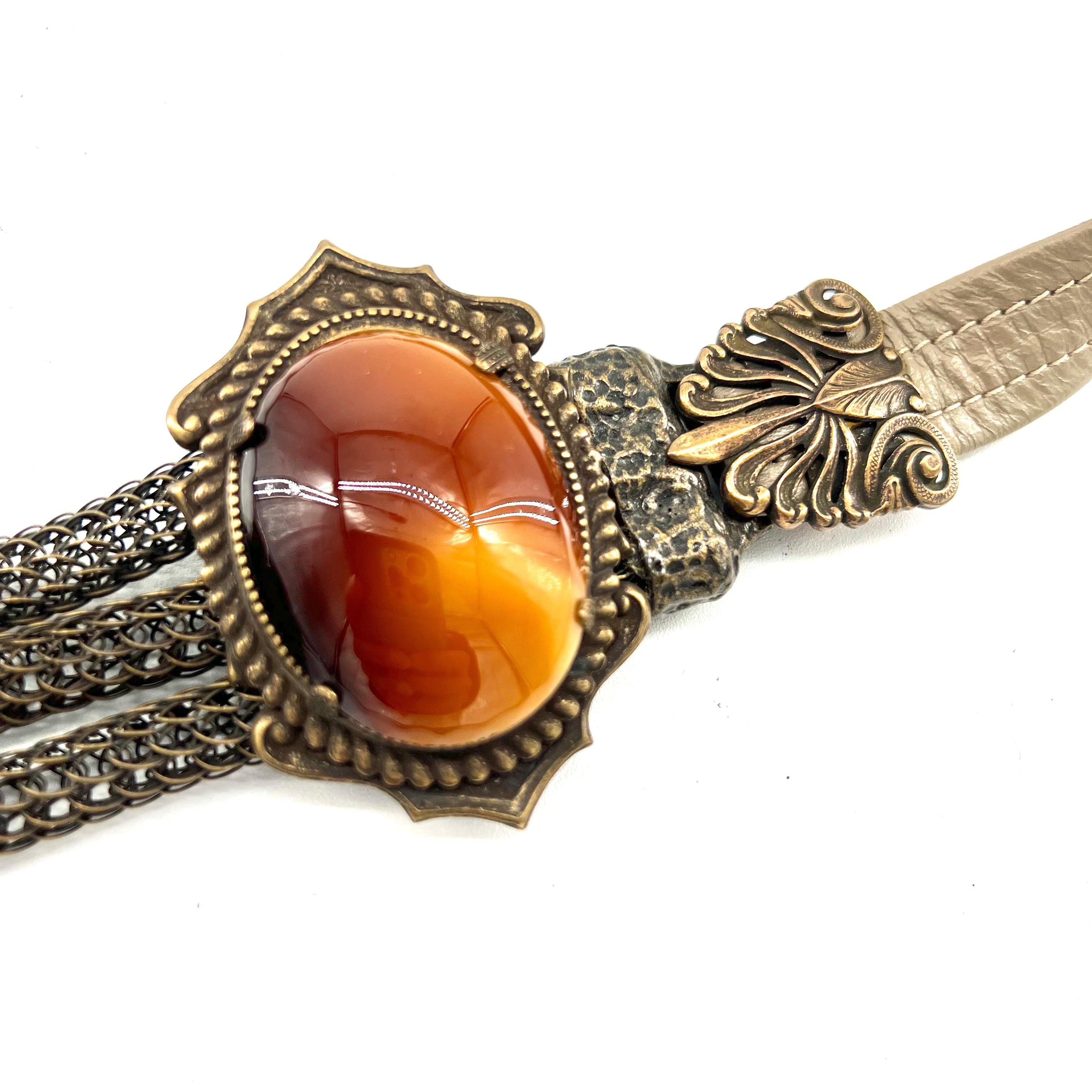 Ferrara 1990s Brass, Leather and Faux Tortoise Shell Belt, detail