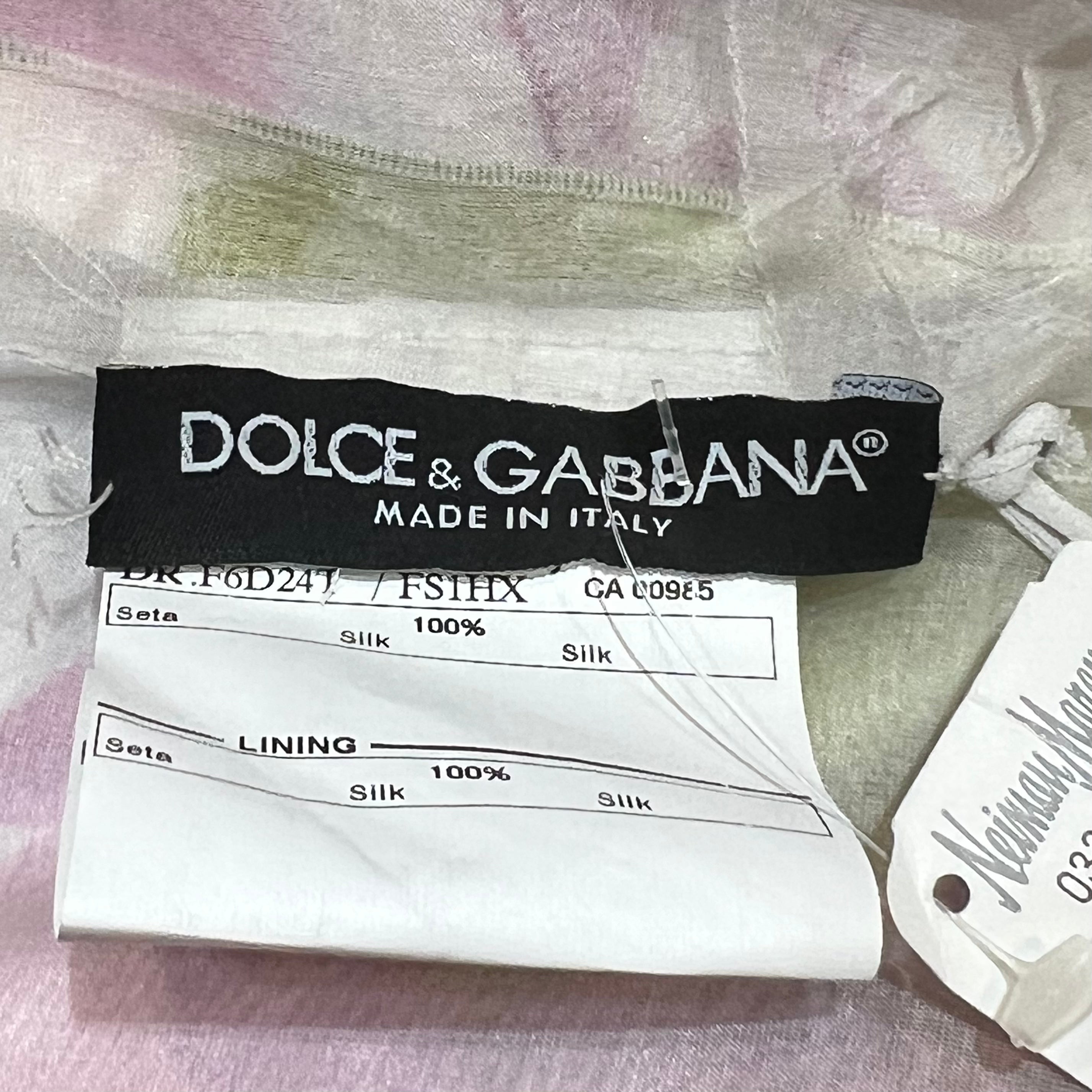 Dolce & Gabbana S/S 2008 Pink and Green Brush Stroke Printed Silk Dress, label