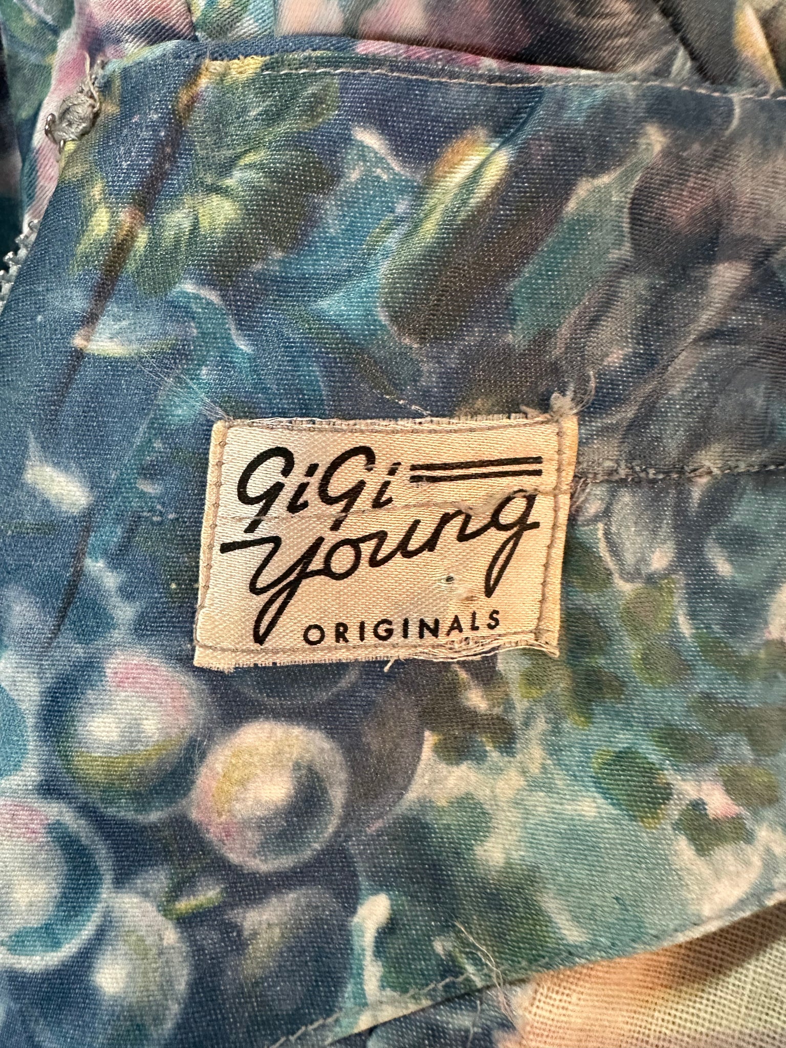 Gigi Young 50s Blue and Pink Watercolor Floral Cotton Dress LABEL 5 of 5