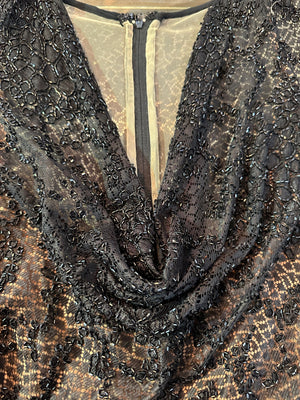 Bob Mackie 90s Re Carpet Black Beaded Cowl Neck Gown NECKLINE DETAIL 4 of 6