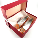 Roger Vivier c.2000's "Belle Vivier" Rose Gold Leather Flats, New in Box, in box