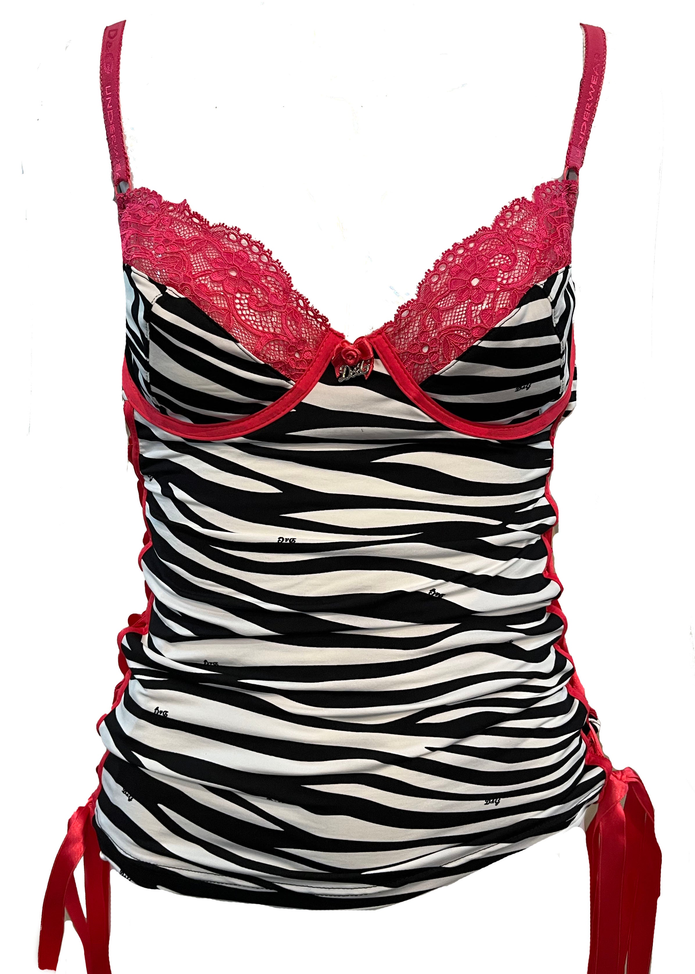 D&G Zebra and Pink Lace Bustier Top D&G Zebra and Pink Lace Bustier Top FRONT 1 of 5