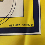 Hermes 'Ex Libre' Yellow & Blue Carriage Silk Scarf LABEL 4 of 4