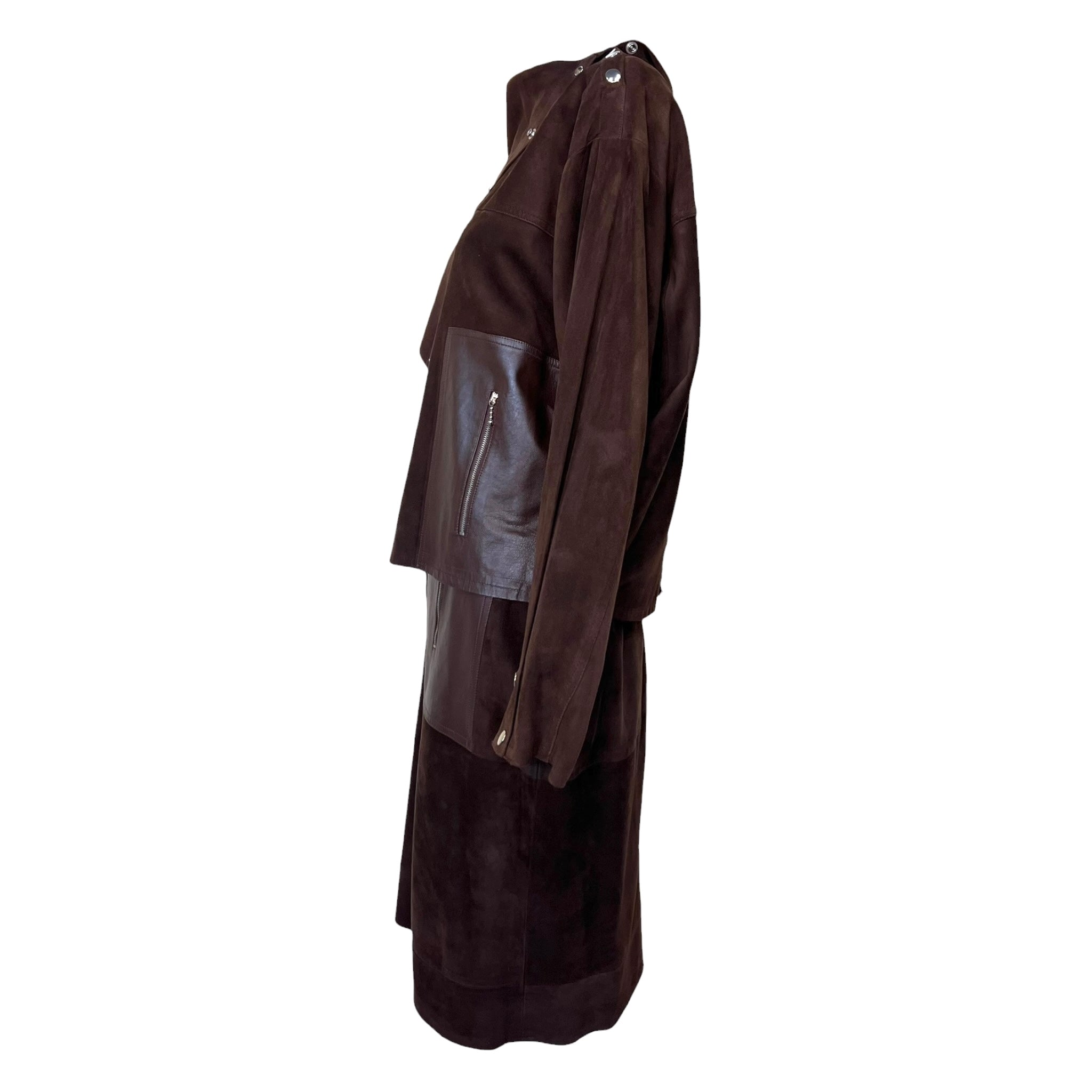 L'Estelle d'Ore 1980's Chocolate Brown Suede Skirt and Jacket Ensemble  , side 2