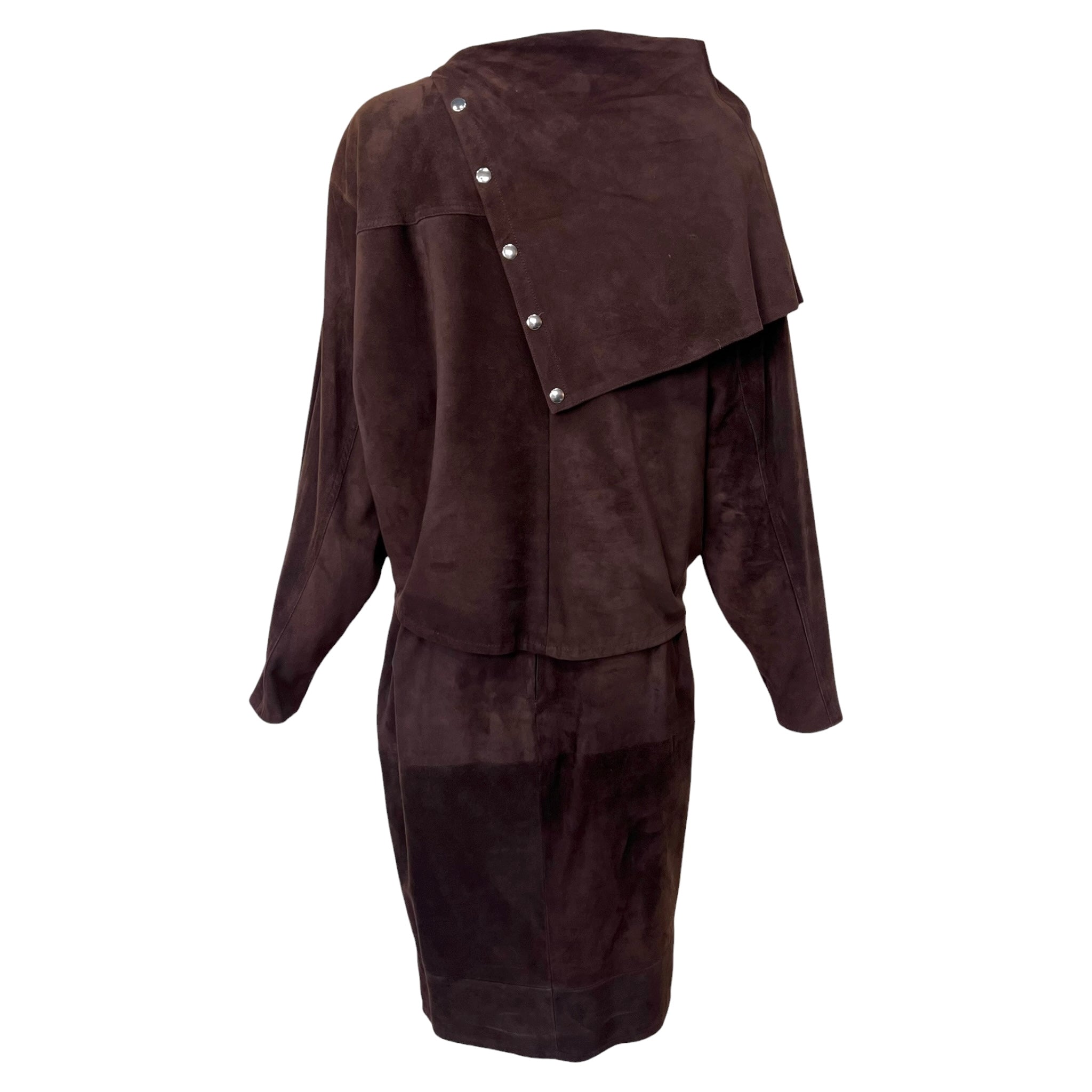 L'Estelle d'Ore 1980's Chocolate Brown Suede Skirt and Jacket Ensemble  , back