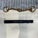 Gucci Cotton Blue Grey Pinstripe Single Button Blazer Jacket, brass bit