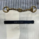 Gucci Cotton Blue Grey Pinstripe Single Button Blazer Jacket, brass bit
