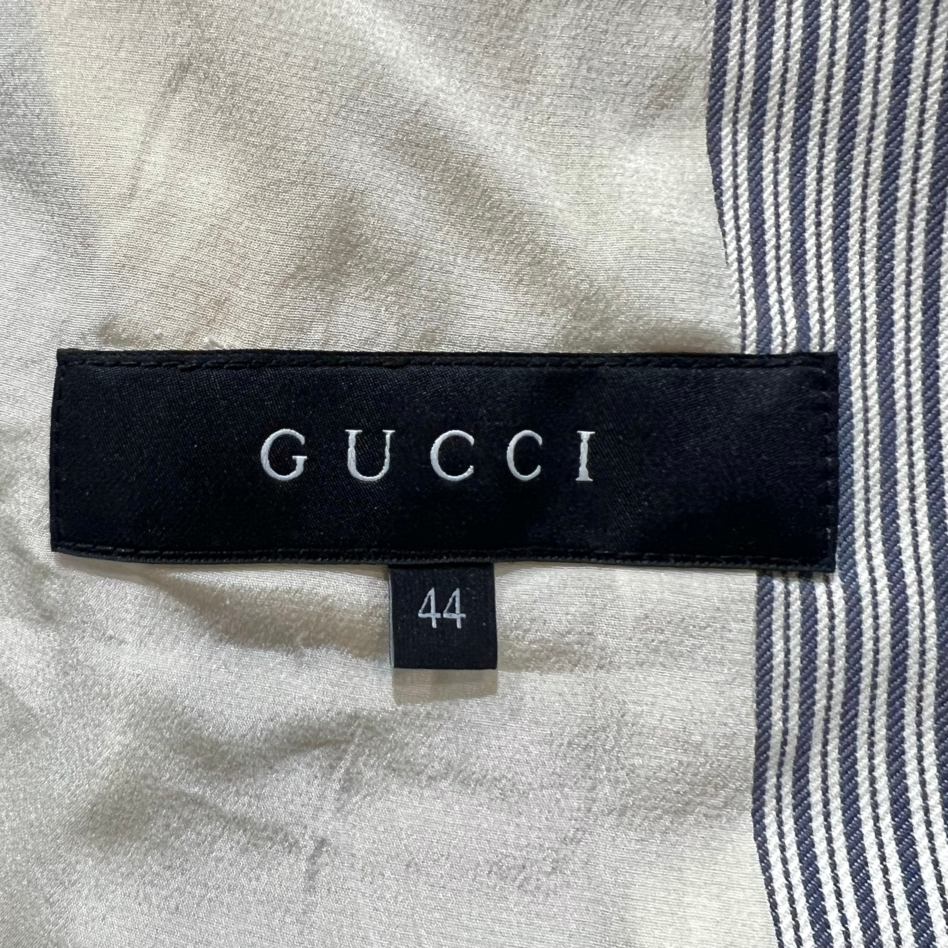 Gucci Cotton Blue Grey Pinstripe Single Button Blazer Jacket, label