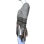 Gianfranco Ferre S/S 2001 Cream and Black Fringed Leather Jacket + Pant Ensemble, jacket side