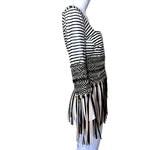 Gianfranco Ferre S/S 2001 Cream and Black Fringed Leather Jacket + Pant Ensemble, jacket side 2
