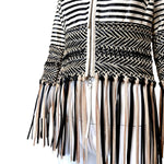 Gianfranco Ferre S/S 2001 Cream and Black Fringed Leather Jacket + Pant Ensemble, jacket hem detail