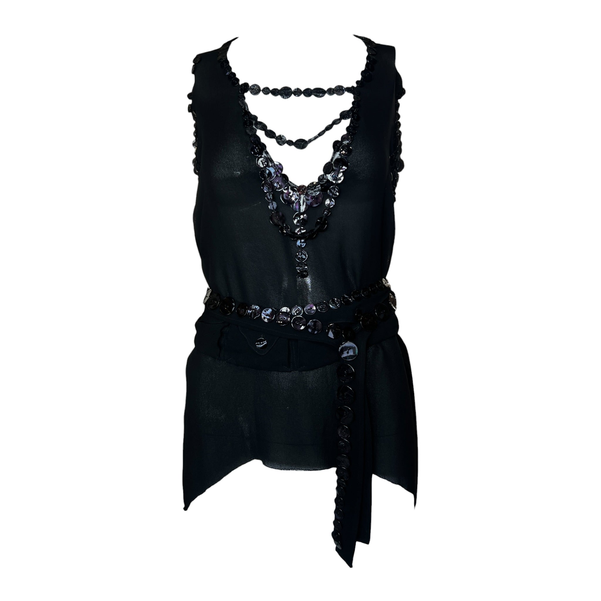 Jean Paul Gaultier Black Pearl Button Blouse and Belt
