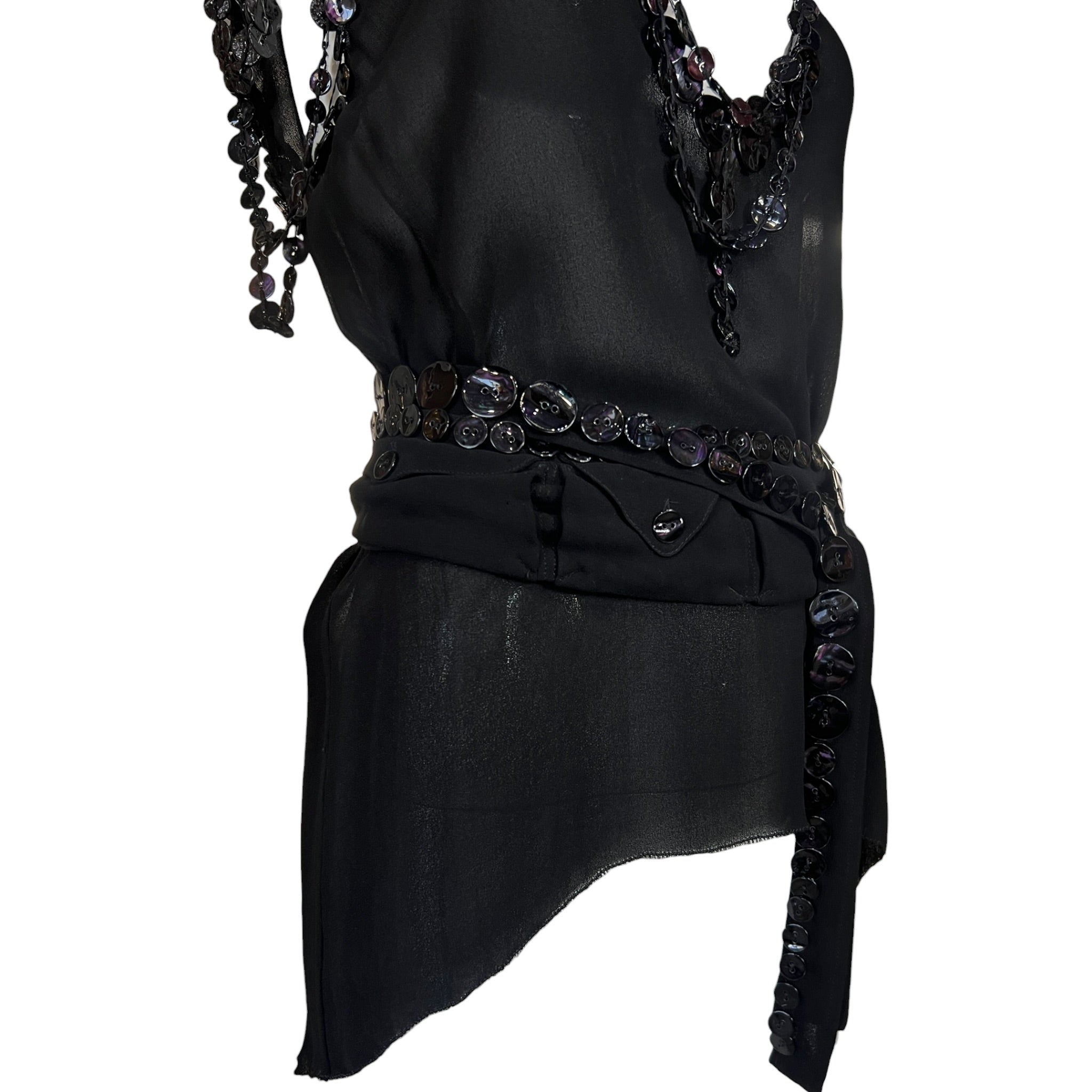 Jean Paul Gaultier Black Pearl Button Blouse and Belt, slight side