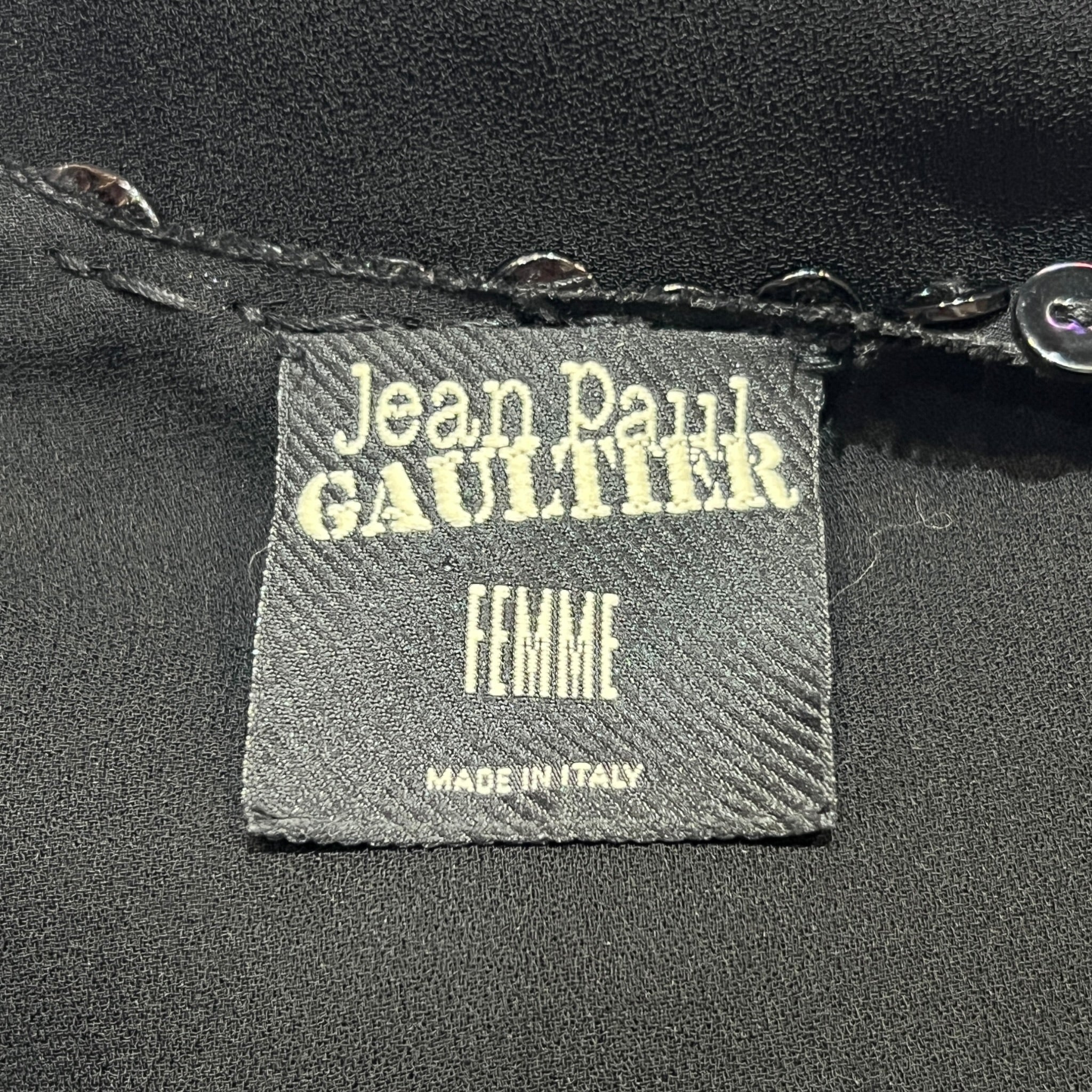 Jean Paul Gaultier Black Pearl Button Blouse and Belt, label