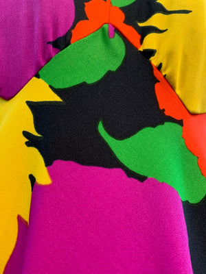 I. Magnin 70s Rainbow Graphic Print Halter Maxi Dress DETAIL 4 of 5