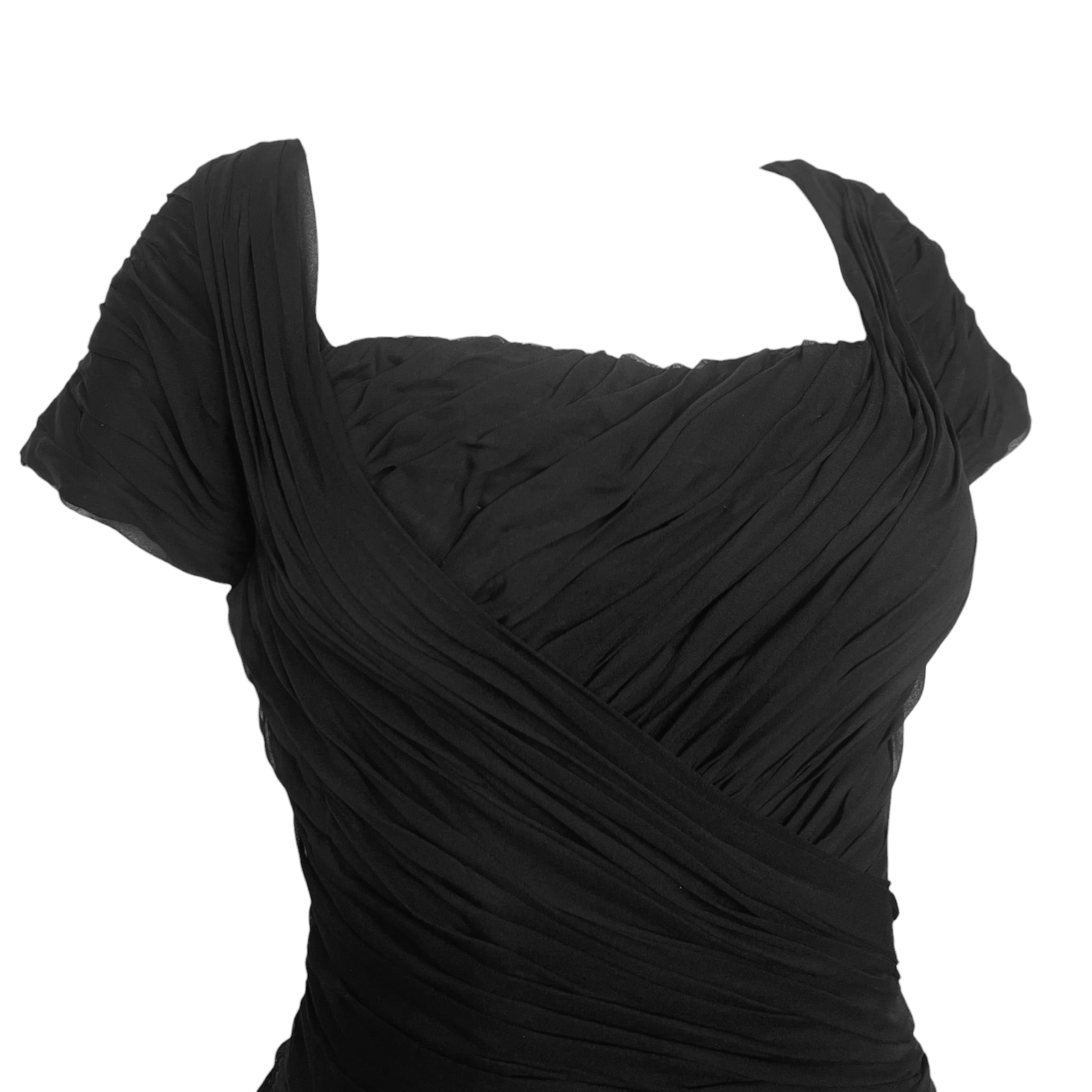 Ceil Chapman 1950's Black Silk Fitted Cocktail Dress, bodice