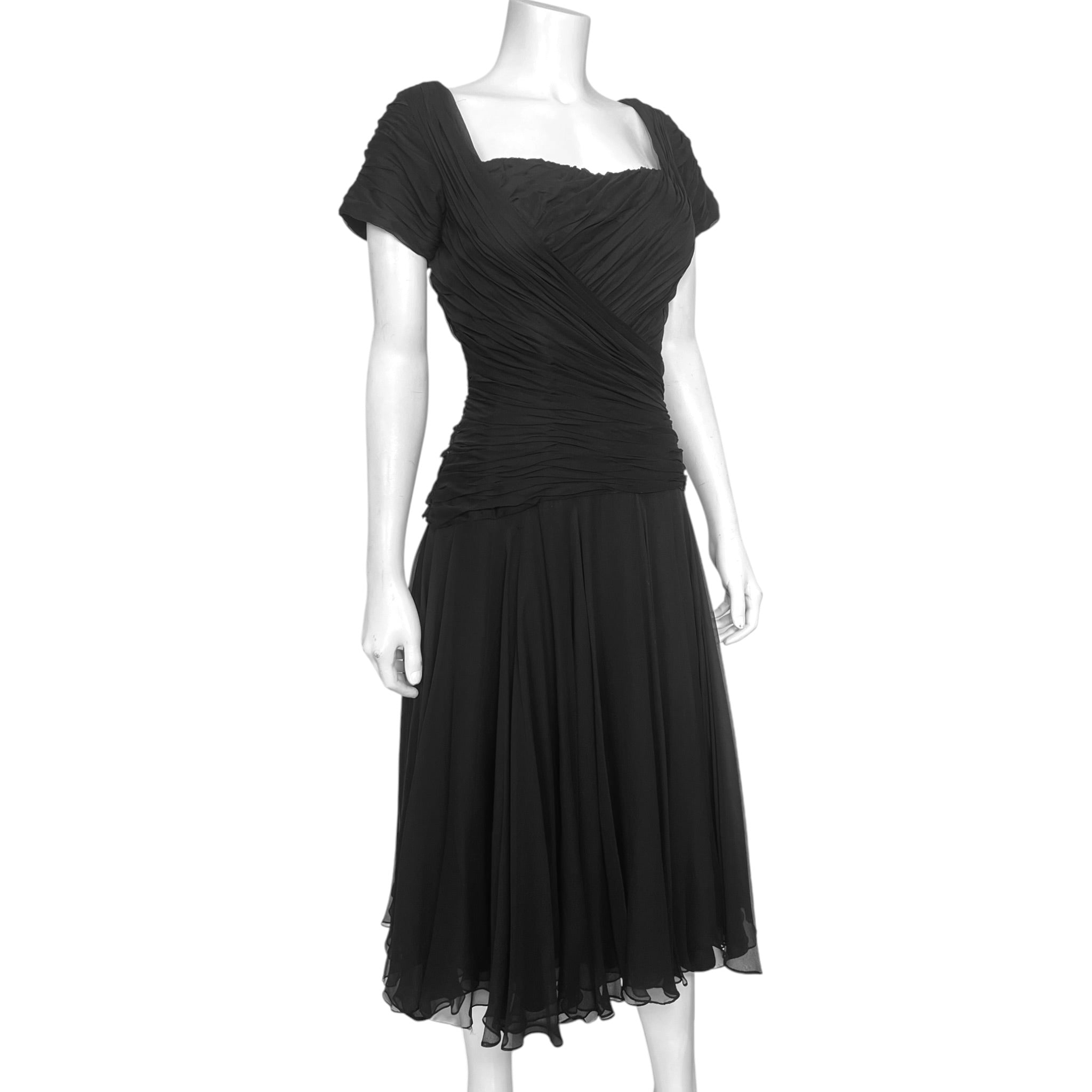Ceil Chapman 1950's Black Silk Chiffon Ruched Cocktail Dress THE WAY WE WORE Ceil Chapman 1950's Black Silk Chiffon Ruched Cocktail Dress THE WAY WE WORE