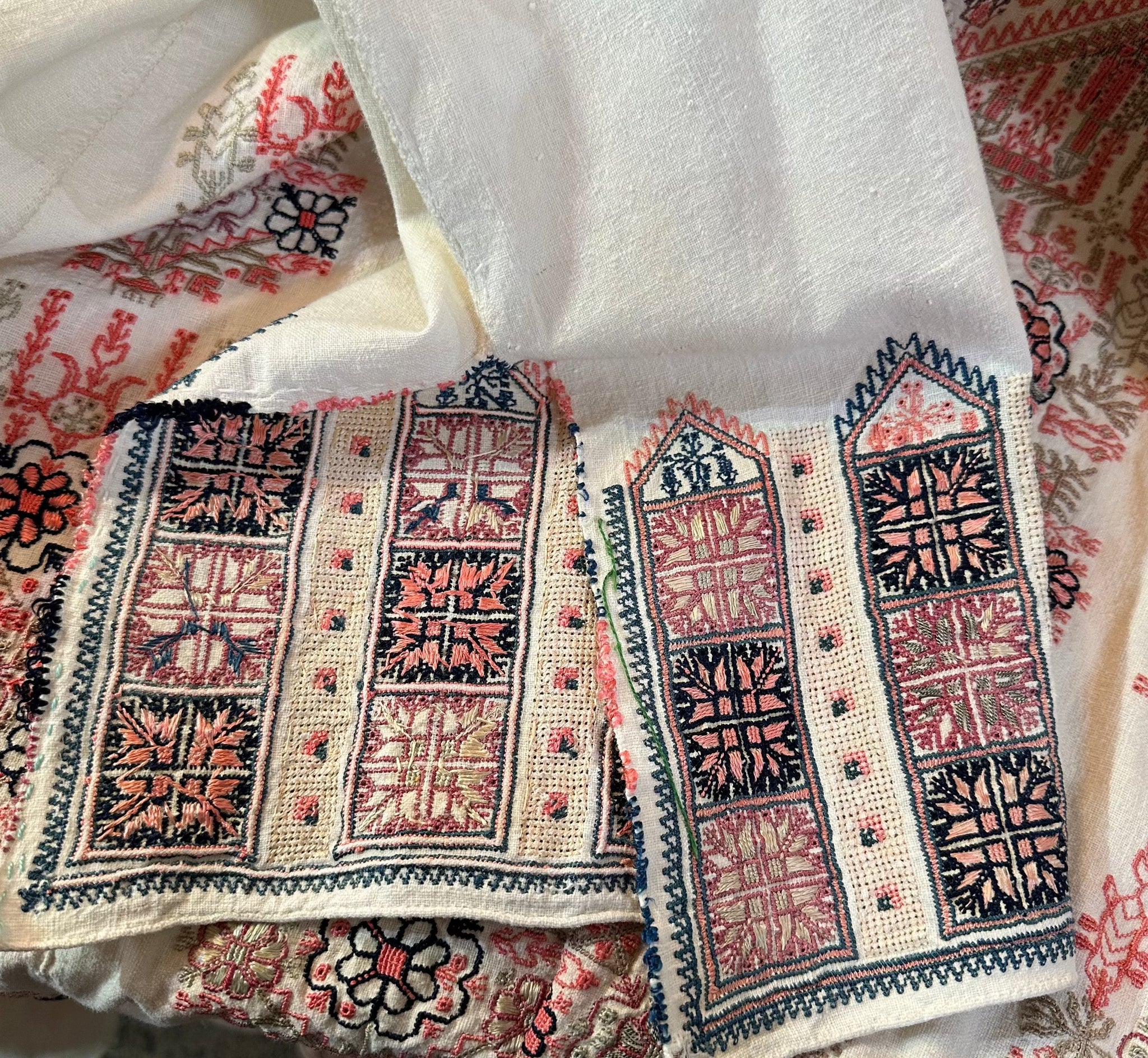 Traditional Syrian Mid 20th Century Hand Embroidered Full Length Tunic CUFF DETAIL 6 of 7