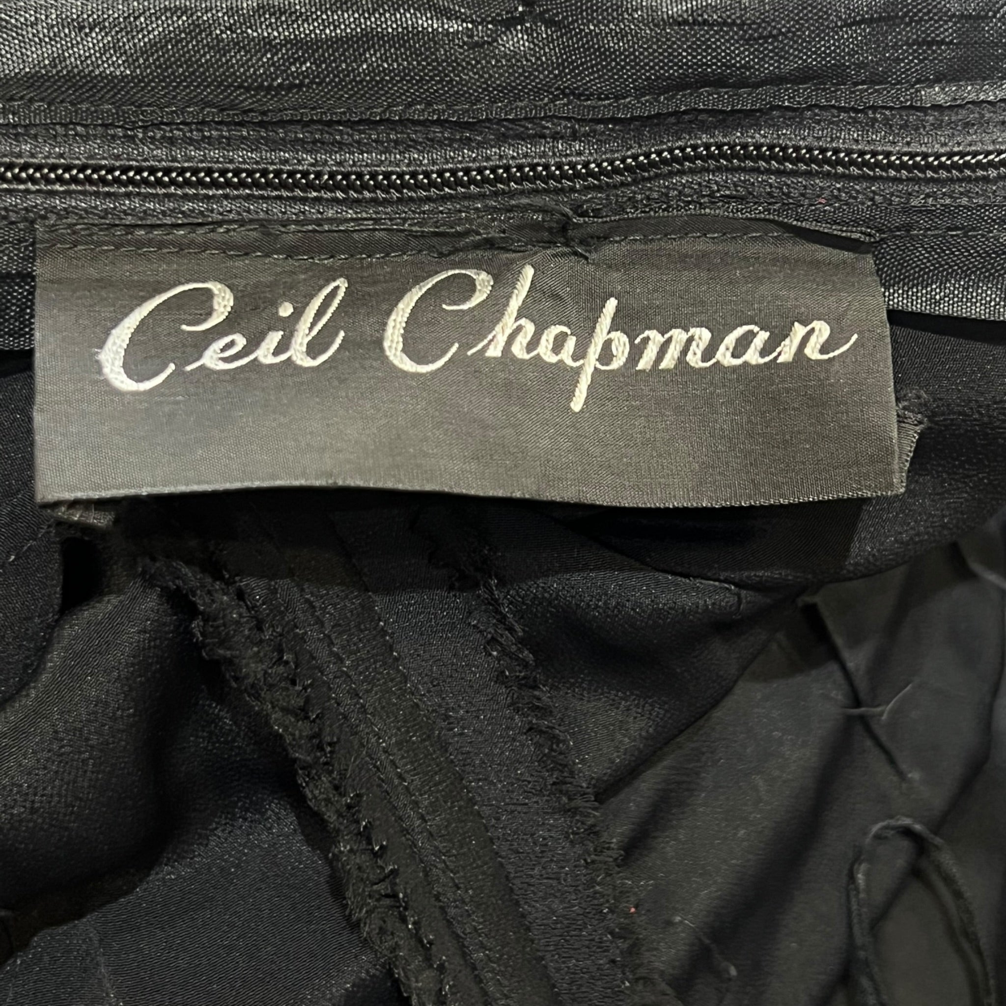 Ceil Chapman 1950's Black Silk Fitted Cocktail Dress, label