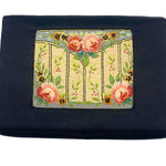  30s Black Satin Clutch Purse with Hand Embroidered Floral Motif BACK 7/8