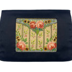  30s Black Satin Clutch Purse with Hand Embroidered Floral Motif FRONT 1/8