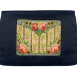  30s Black Satin Clutch Purse with Hand Embroidered Floral Motif FRONT 1/8