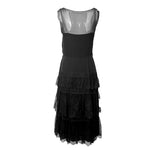 Mainbocher Couture Late 1950's Black Silk Tiered Lace Evening Dress, back