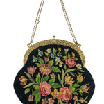 20s Black Floral Petit Point Purse with Gold Repoussé Frame FRONT 1/5