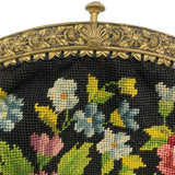 20s Black Floral Petit Point Purse with Gold Repoussé Frame  FRAME DETAIL 2/5