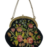 20s Black Floral Petit Point Purse with Gold Repoussé Frame BACK 3/5