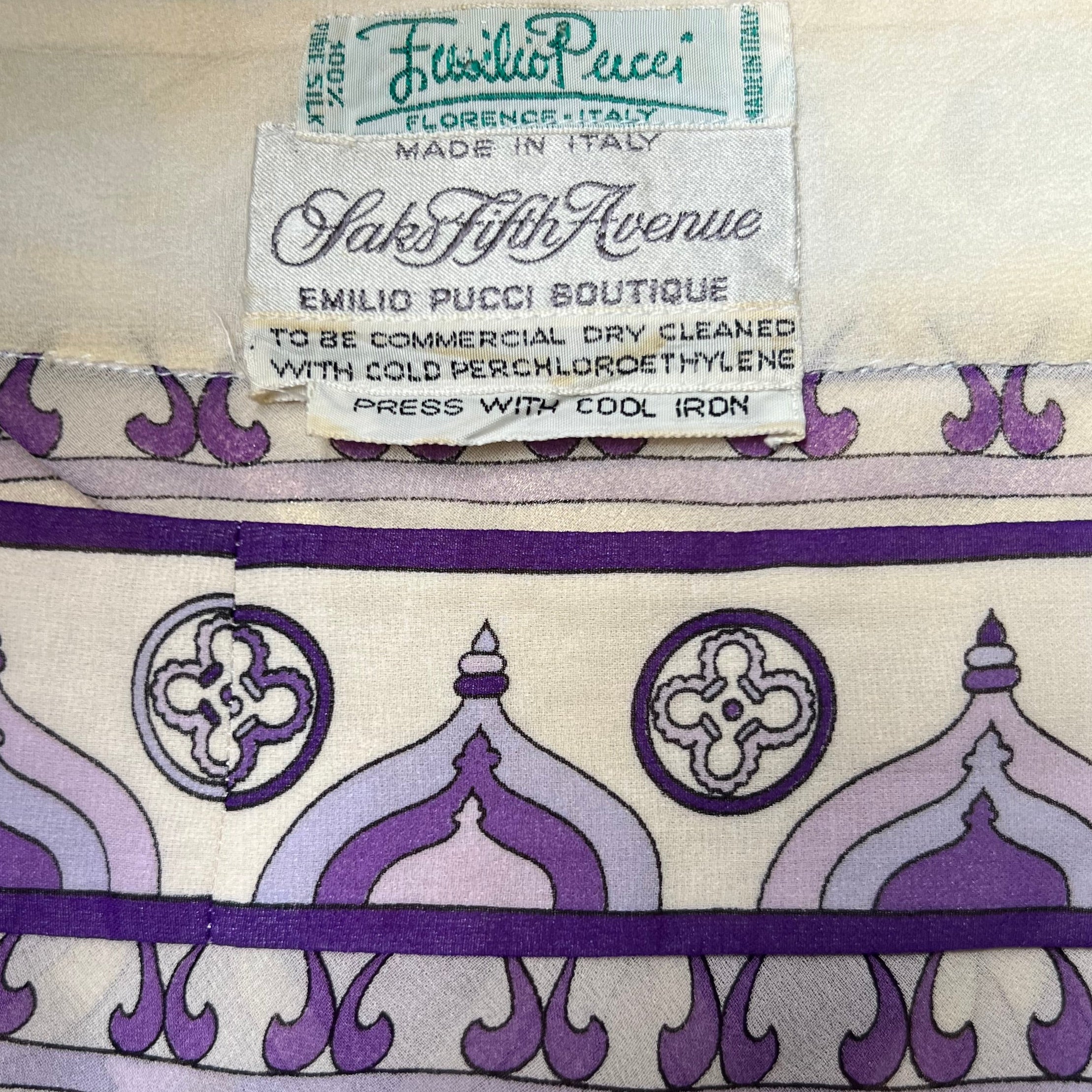 Emilio Pucci 1970's Purple Printed Silk Chiffon Poncho, label