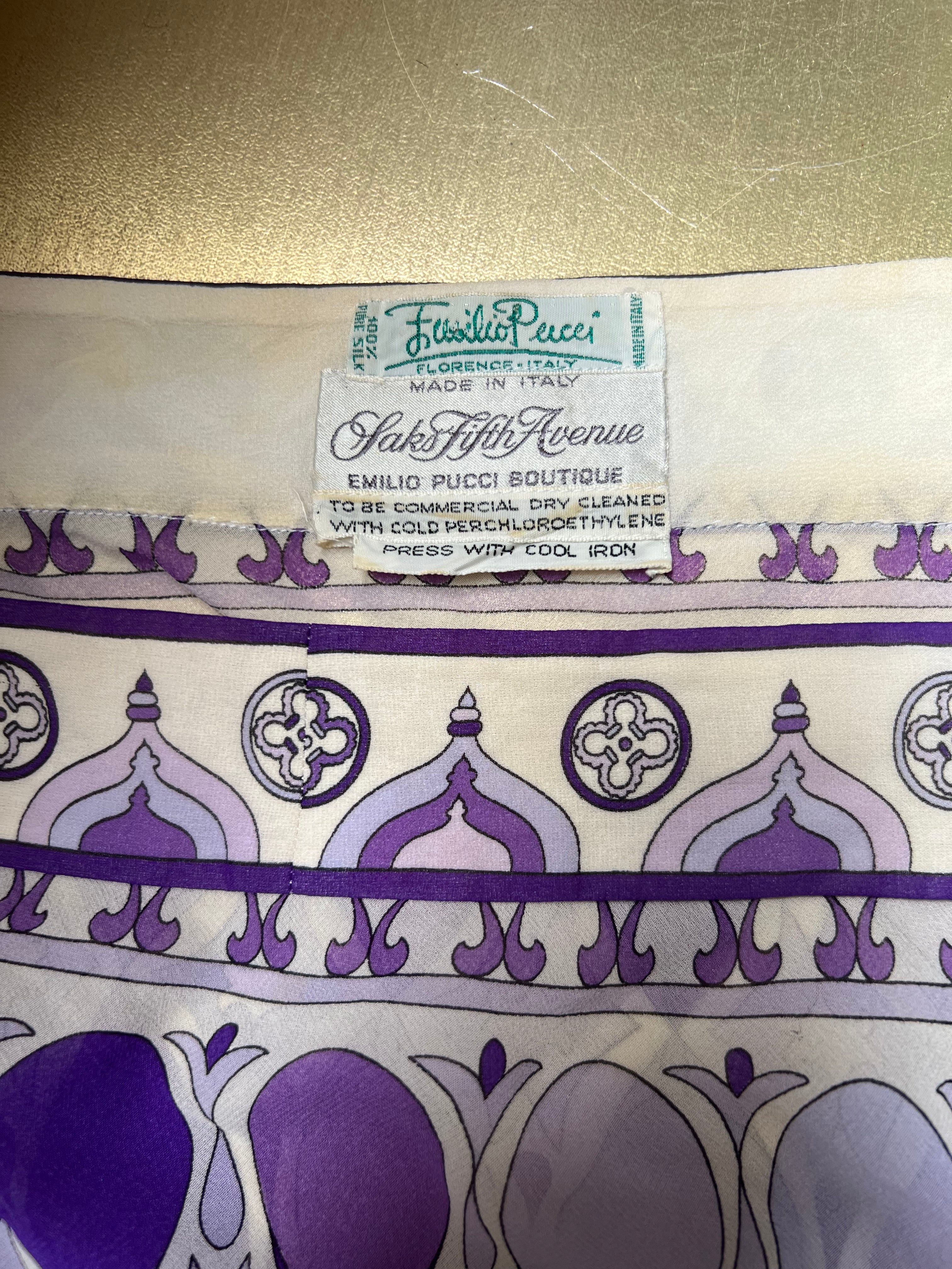 Emilio Pucci 1970's Purple Printed Silk Chiffon Poncho, label