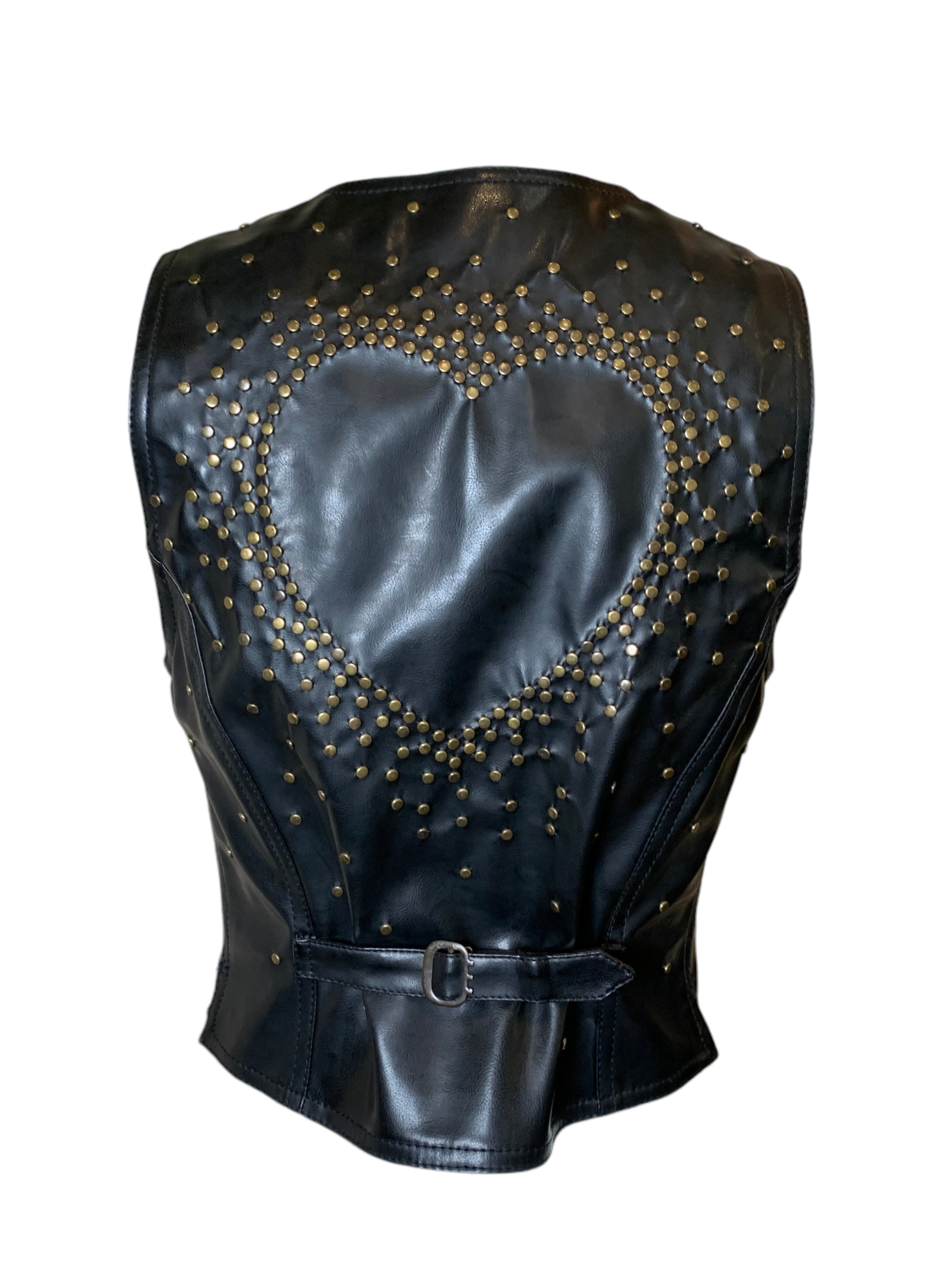 90s Moschino Jeans Faux Leather Brass Studded Heart Vest BACK 1/12