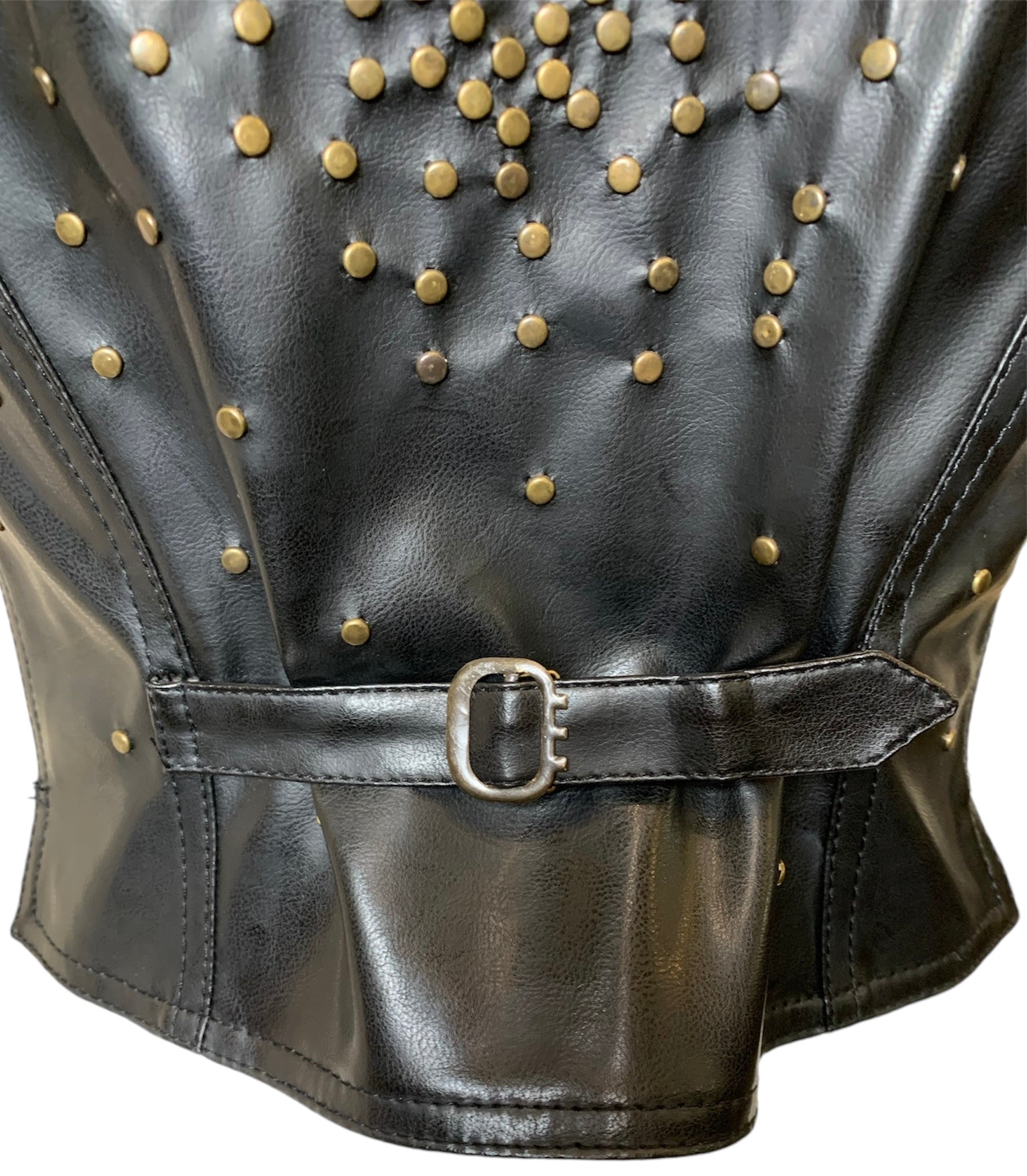 90s Moschino Jeans Faux Leather Brass Studded Heart Vest BUCKLE DETAIL 5/12