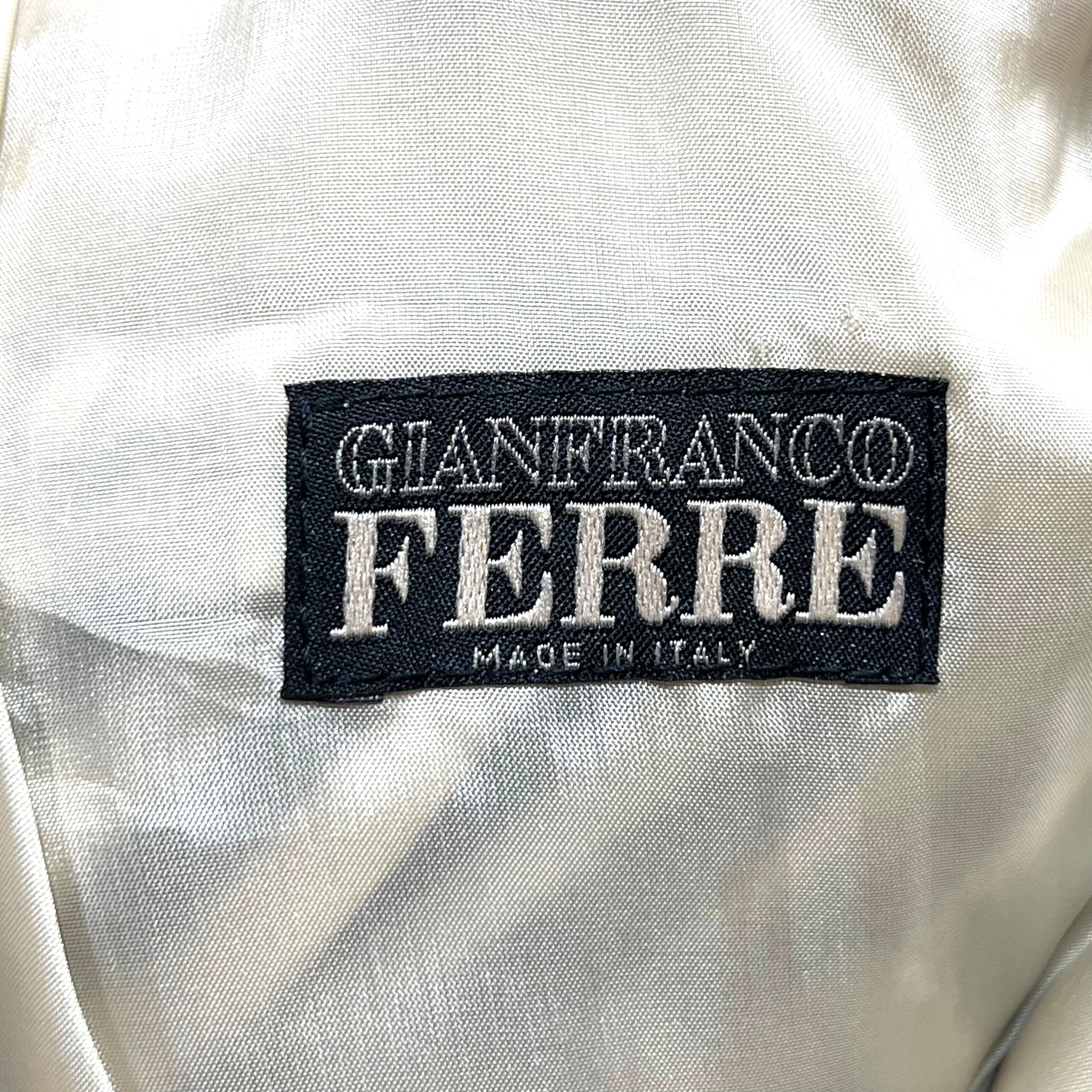 Gianfranco Ferre S/S 2001 Cream and Black Fringed Leather Jacket + Pant Ensemble, label
