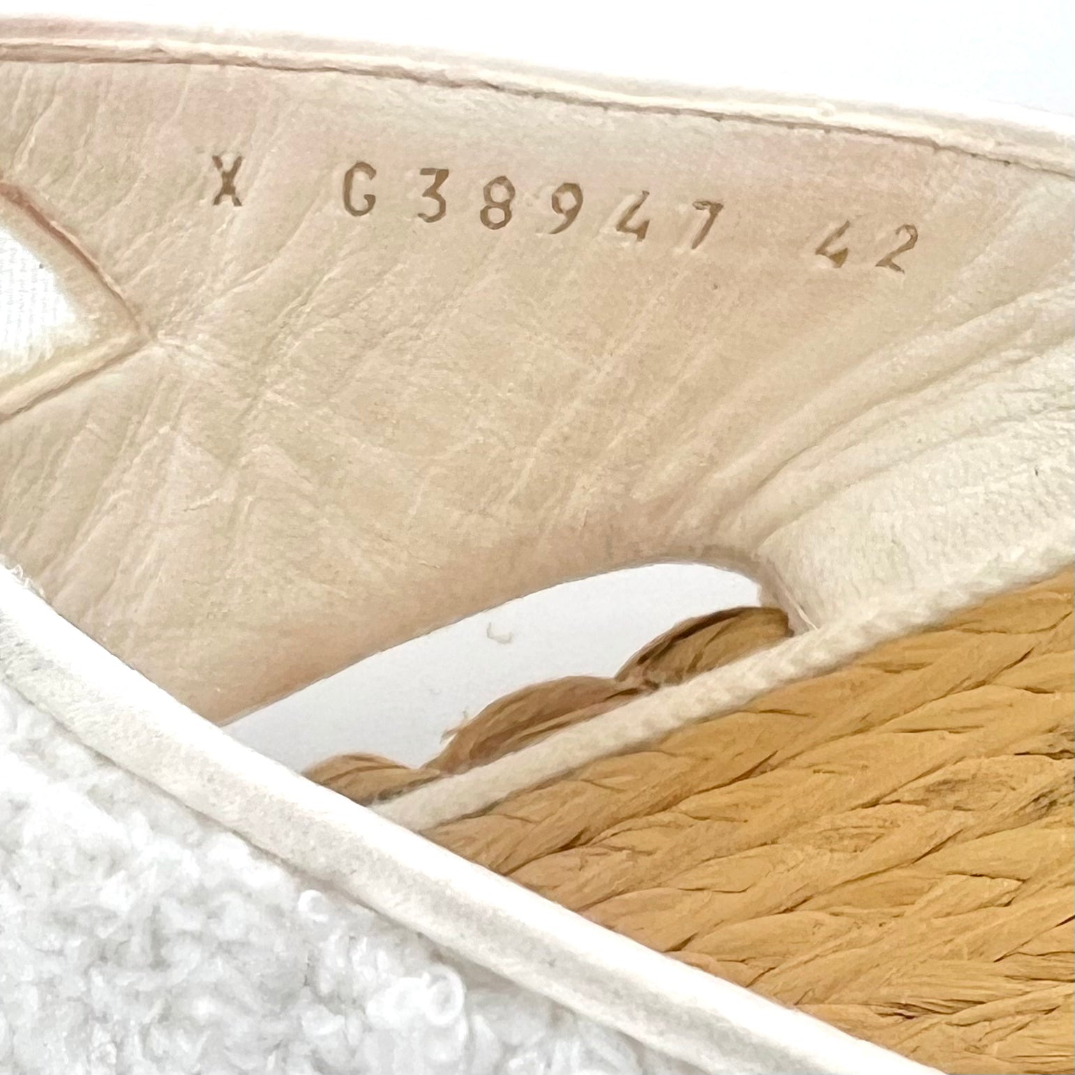 Chanel S/S 2022 White Terry Cloth and Raffia Thong Sandals, 42, size stamp