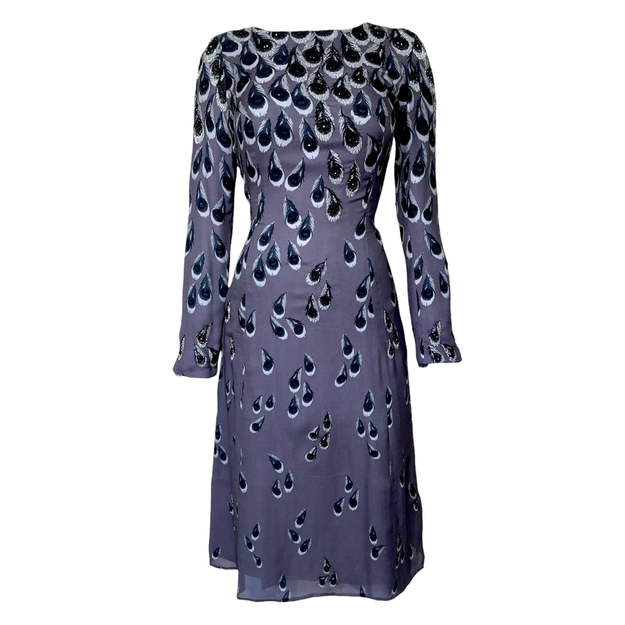 Irene by Greg LaVoi 2000s Silk Beaded Peacock Dress