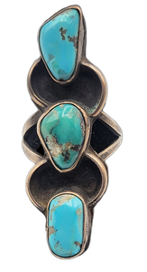  Triple Turquoise Nickel Silver Ring FRONT 1 of 3