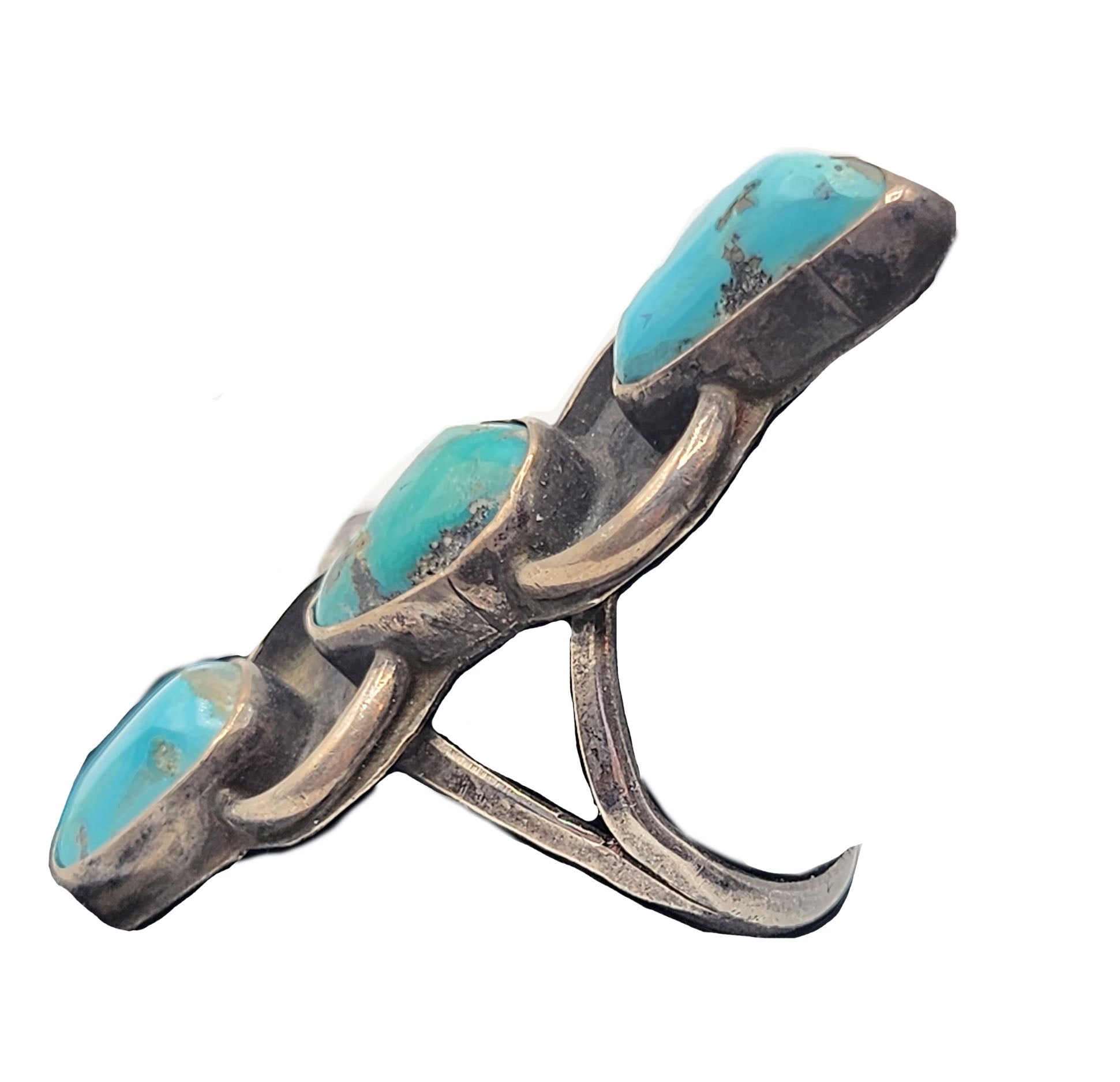  Triple Turquoise Nickel Silver Ring SIDE 2 of 3