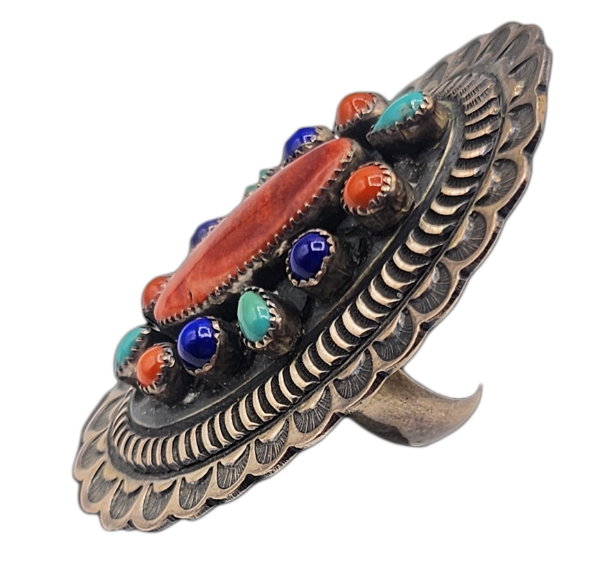  Navajo Large Spiny Oyster Turquoise Lapis  Sterling Silver Ring SIDE 2 of 4