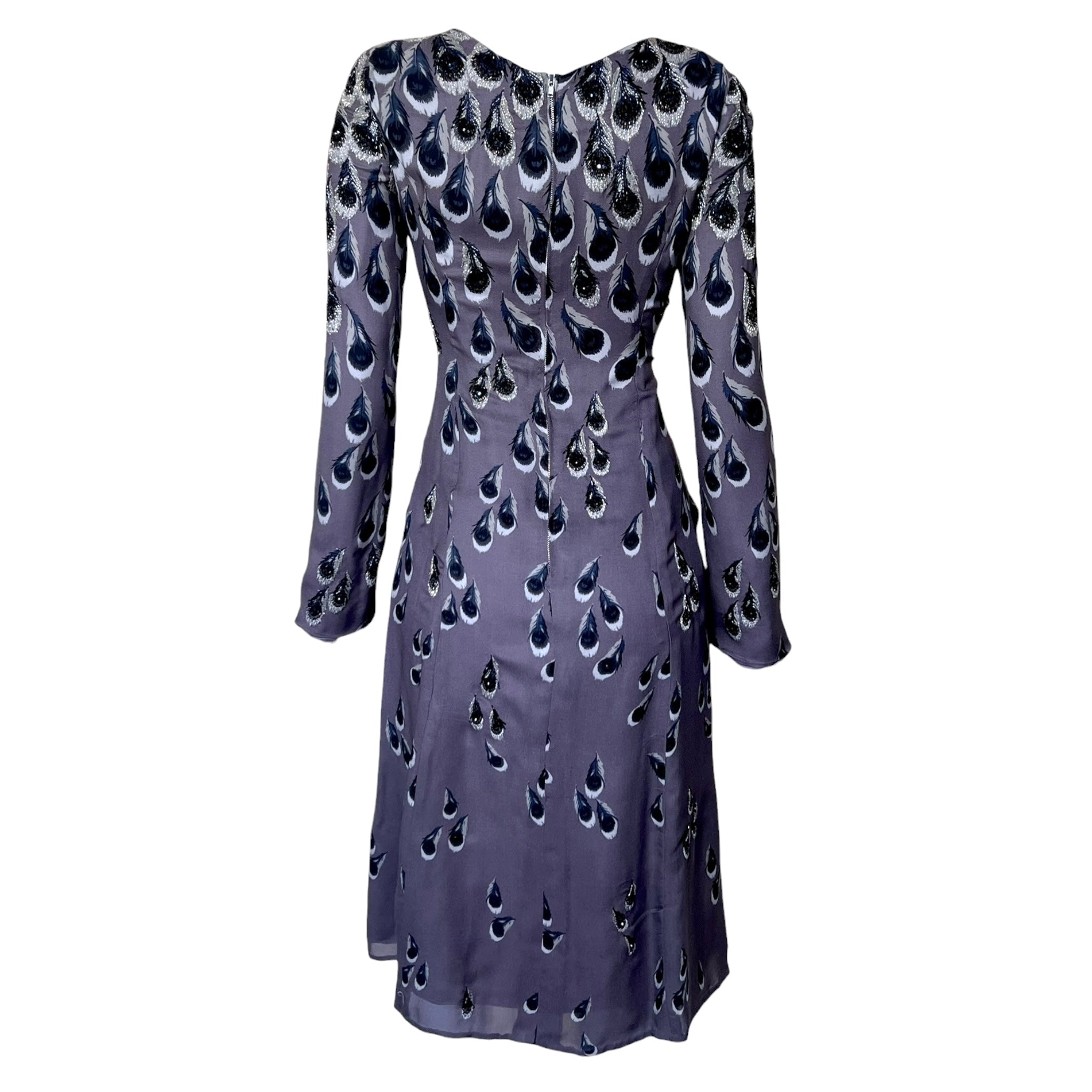 Irene by Greg LaVoi 2000s Silk Beaded Peacock Dress, back