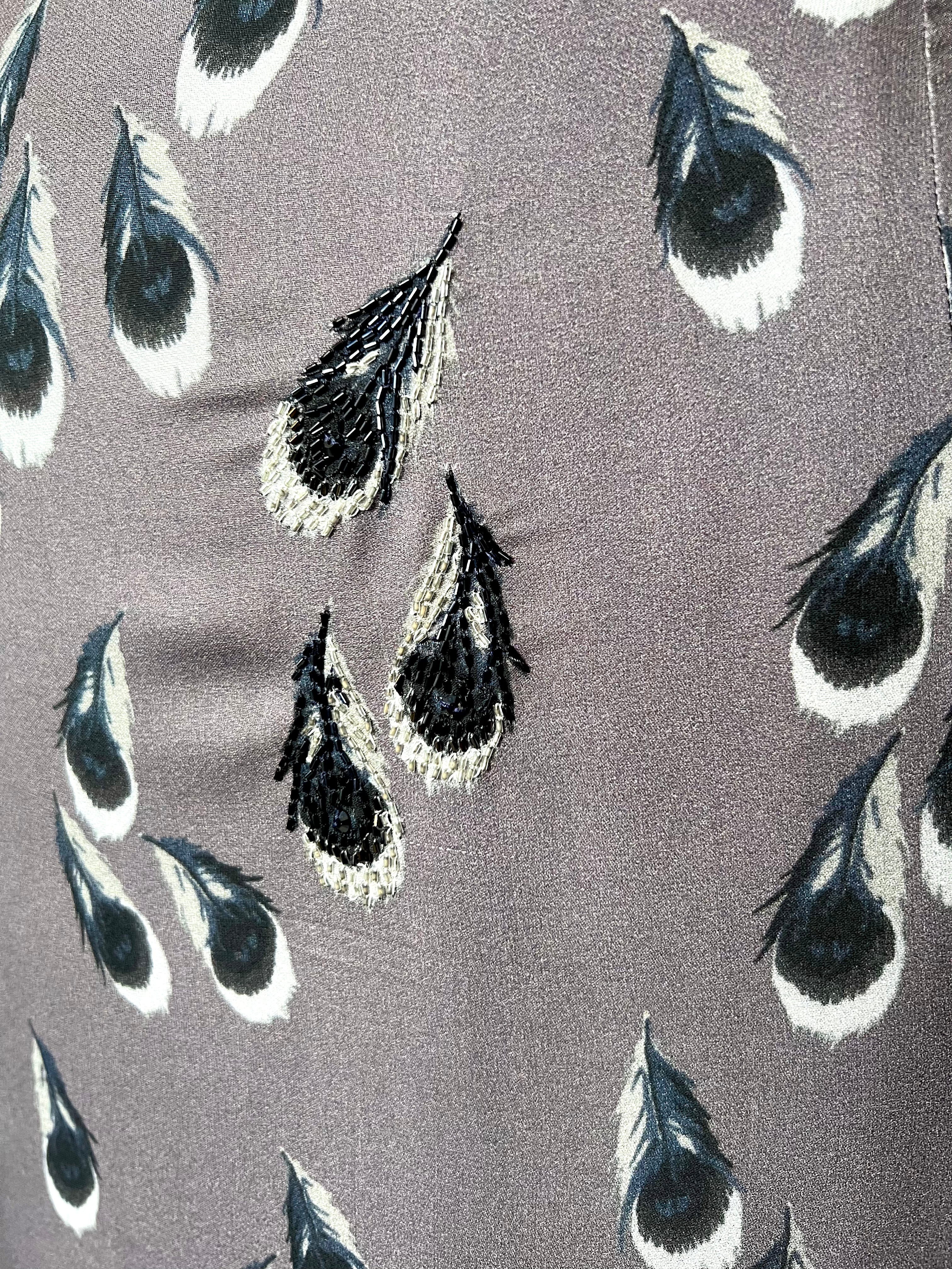 Irene by Greg LaVoi 2000s Silk Beaded Peacock Dress, detail