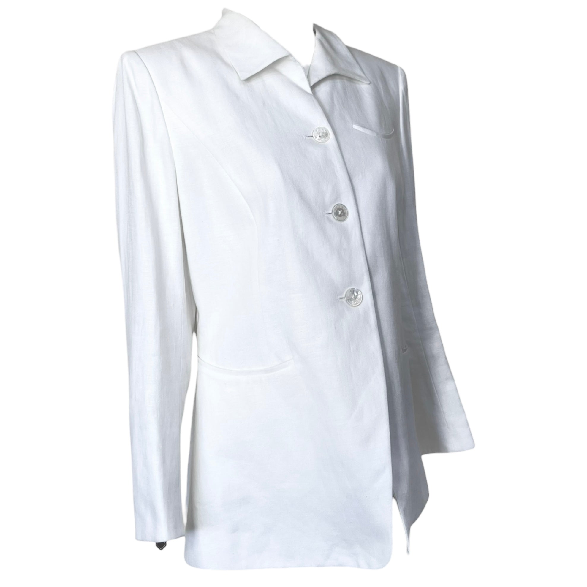 Hermès Late 1970's White Linen Blazer Jacket, slight side