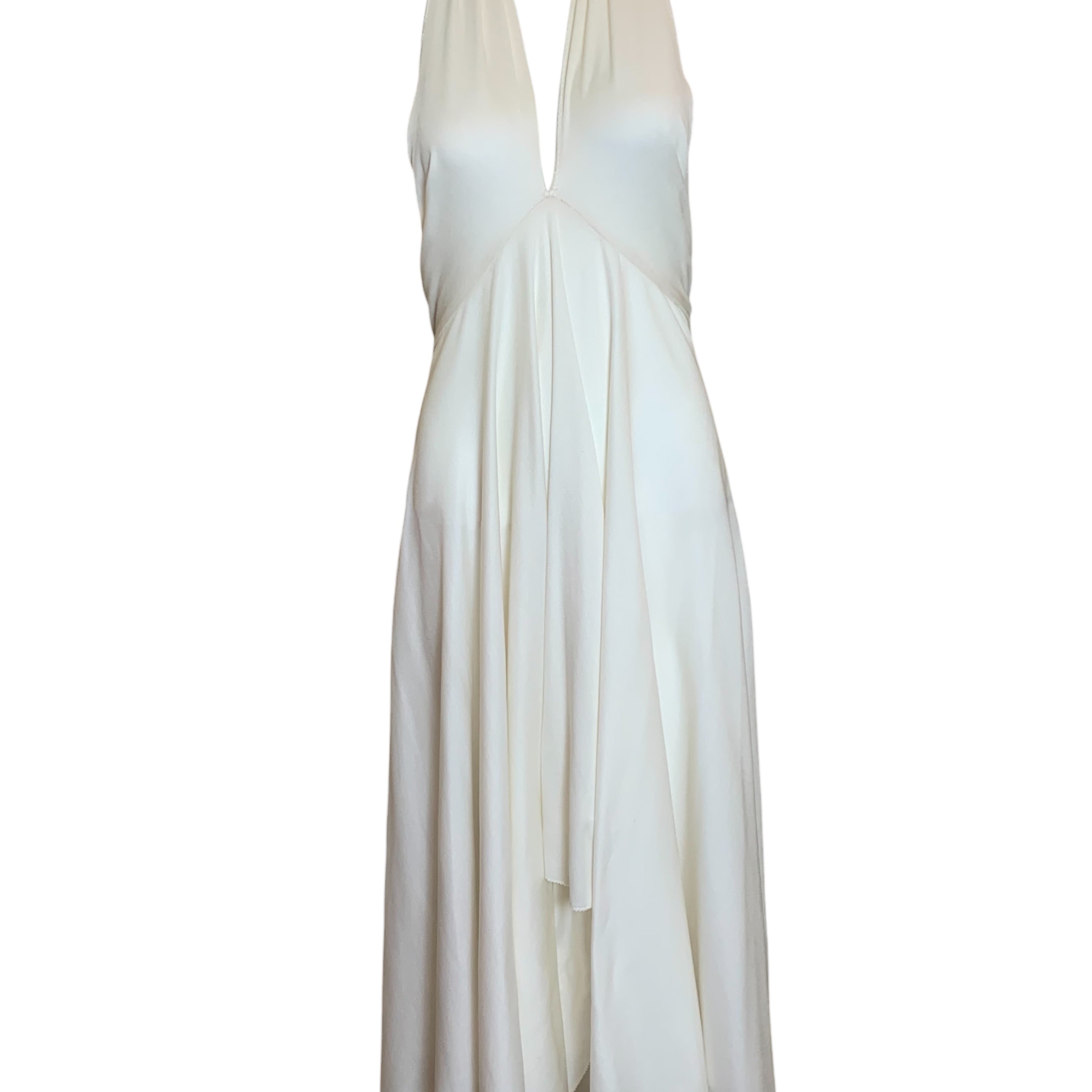 Norma Kamali 70s Cream Jersey Halter Disco Dress FRONT 1/5