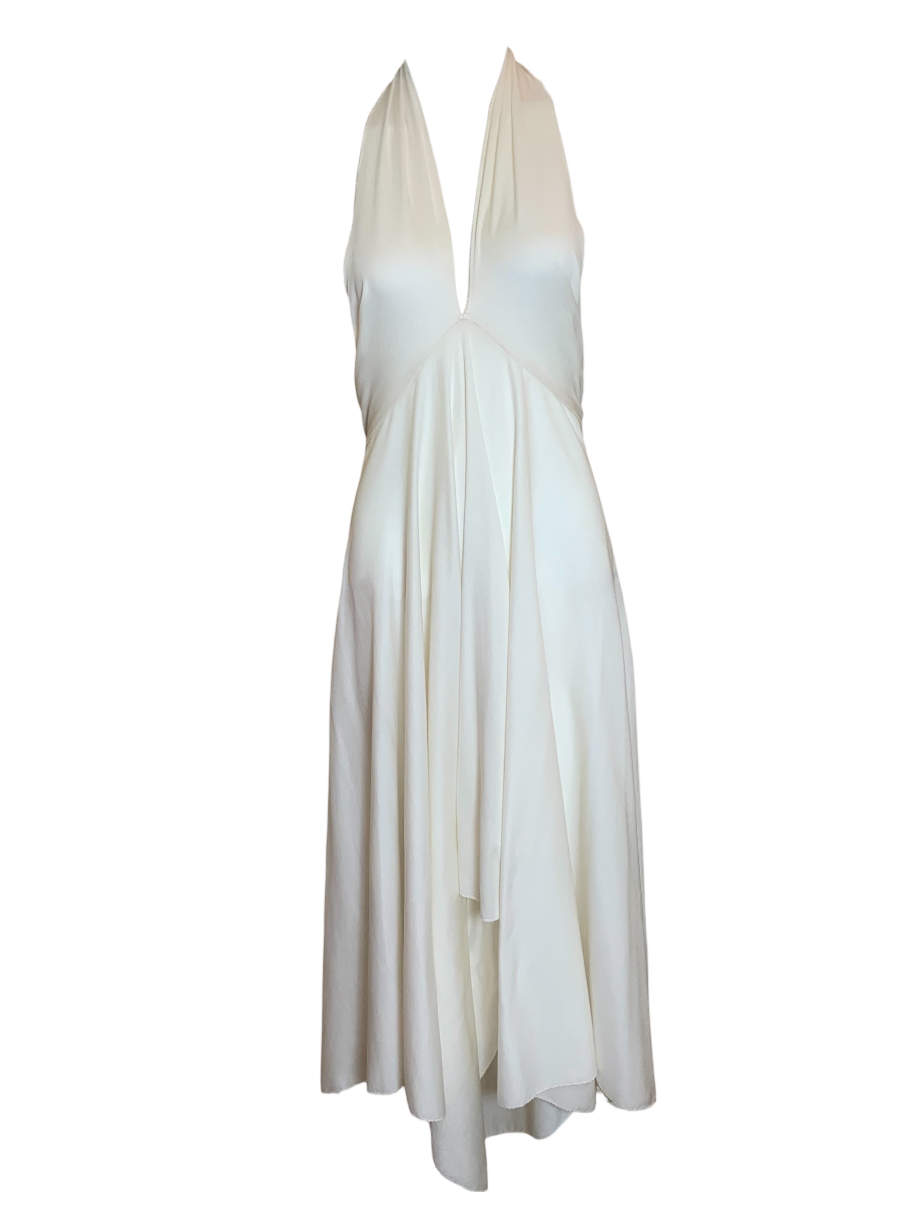 Norma Kamali 70s Cream Jersey Halter Disco Dress FRONT 1/5