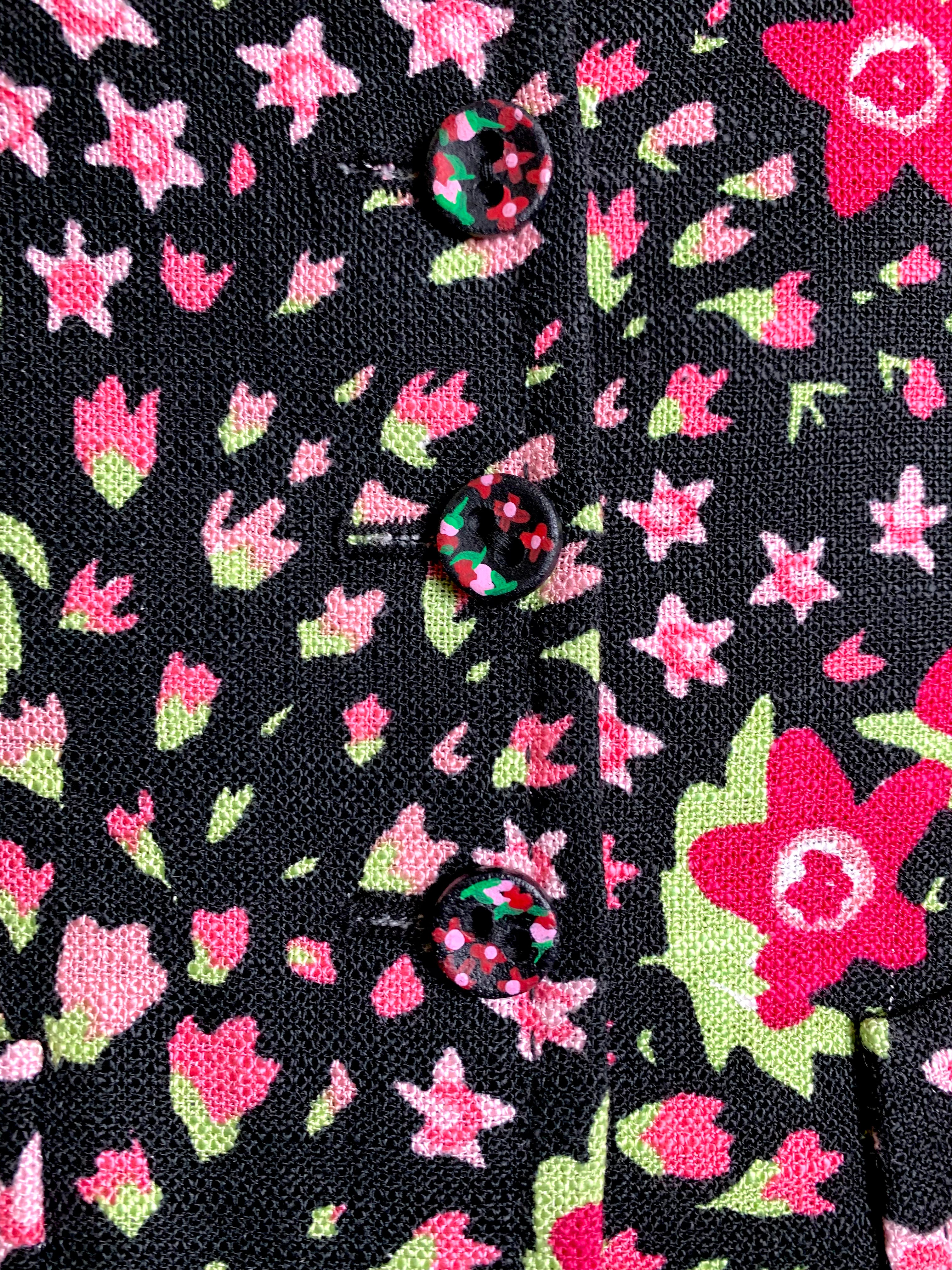 Moschino 2000's Black and Pink Floral Skirt Suit, detail