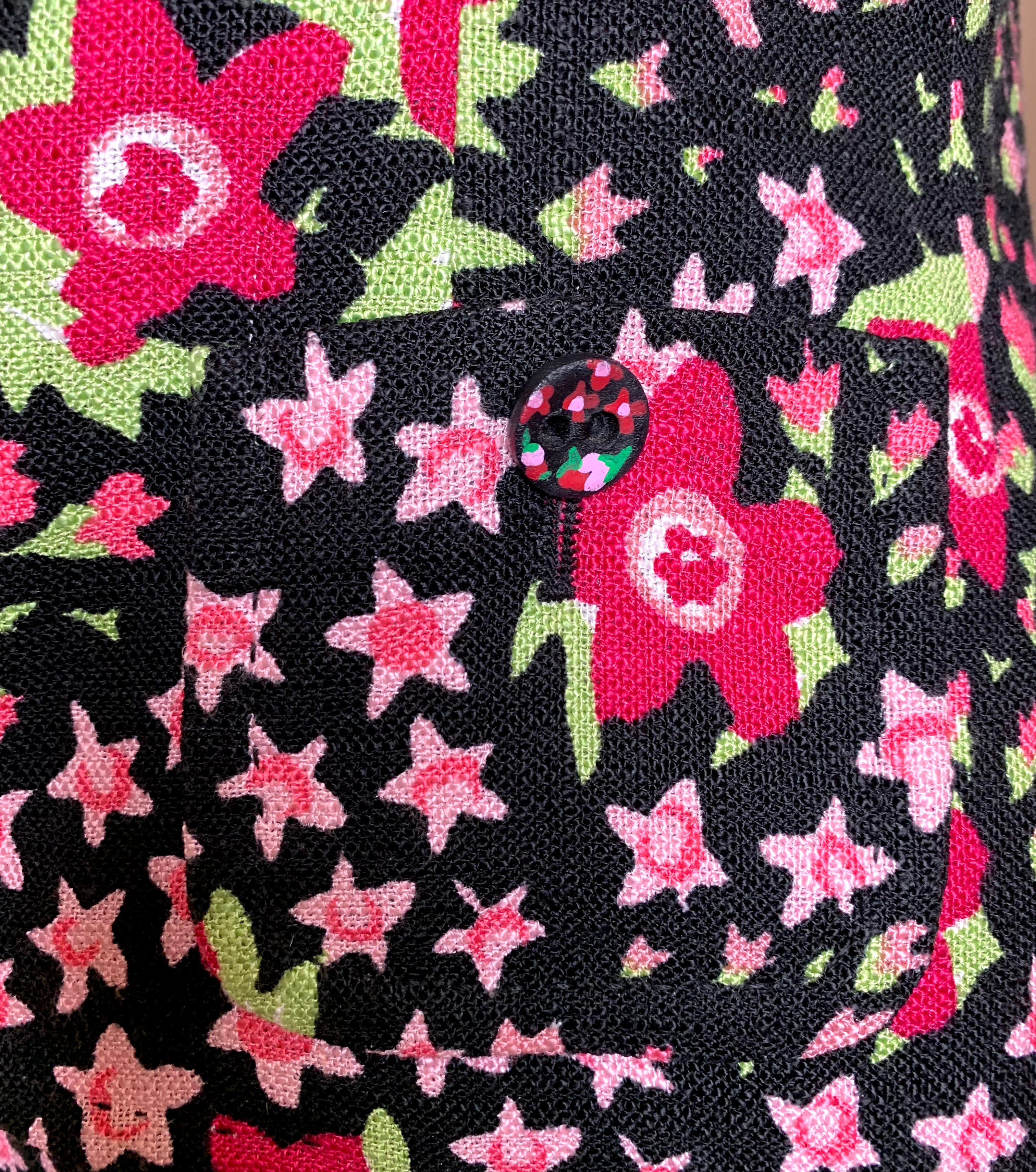 Moschino 2000's Black and Pink Floral Skirt Suit, detail 2