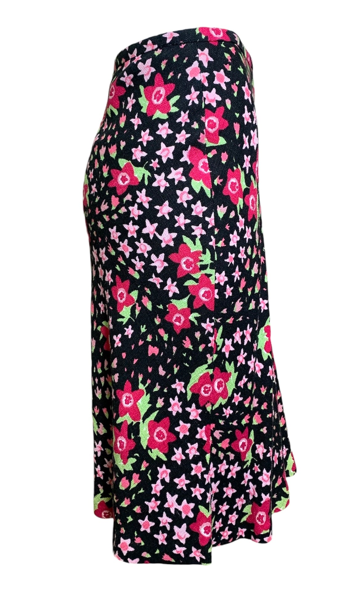 Moschino 2000's Black and Pink Floral Skirt Suit, skirt side