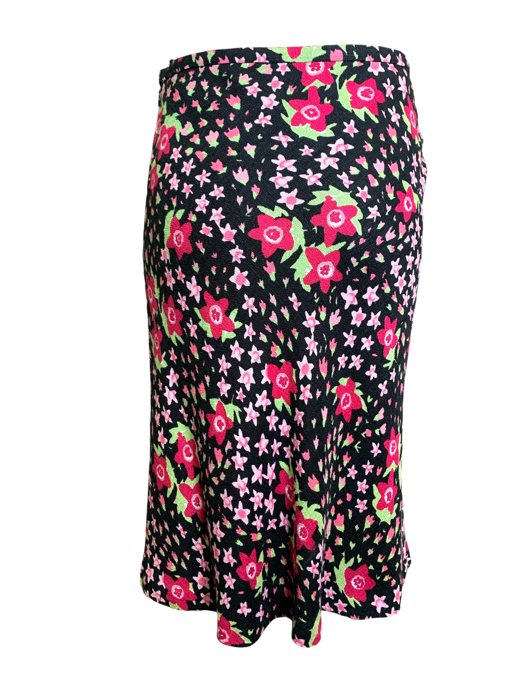 Moschino 2000's Black and Pink Floral Skirt Suit, skirt back